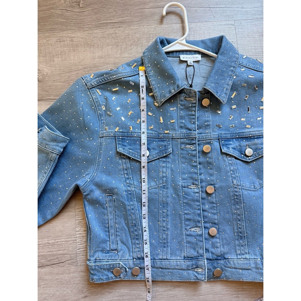 NWT Gianni Bini Tara Point Collarโ Rhinestone Long Sleeve Denim Jacket xs